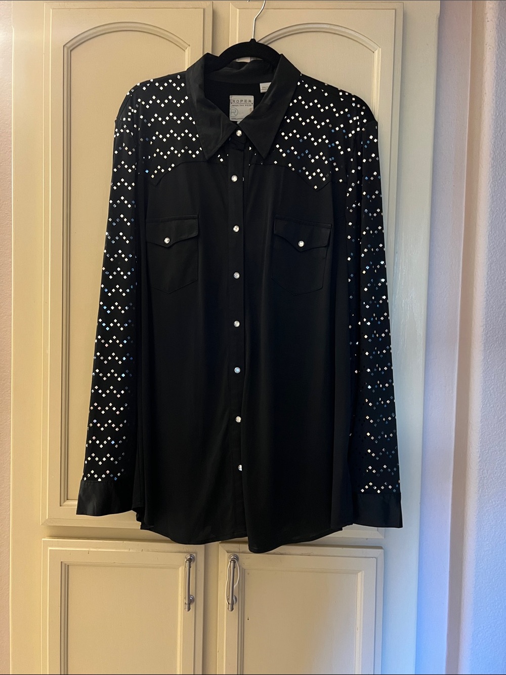 Black 3x Sequined Roper Western Shirt